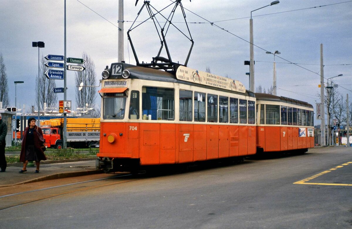 Schweizer Standardwagen auf der Genfer Straßenbahnlinie 12.
Datum: 20.02.1988