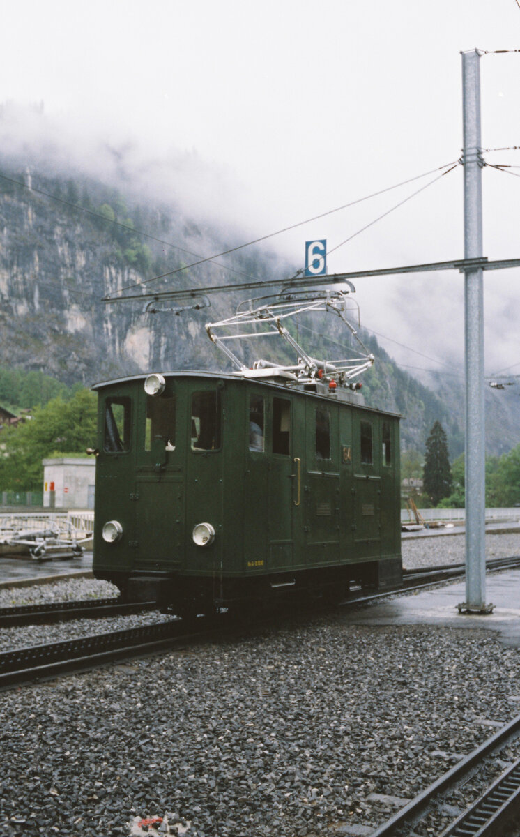 Schynige Platte Bahn: Zahnradlok der Baureihe He 2/2 SPB (Lok Nr.54 ?), Wilderswil. 
Schweiz, 12.08.1983