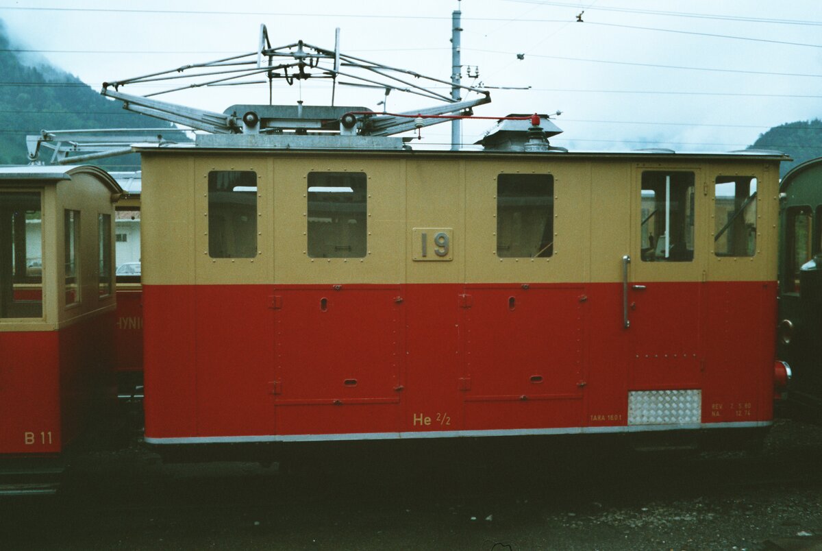 Schynige Platte Bahn, Zahnradlok He 2/2 Nr.19 SPB, Wilderswil.
Schweiz, 12.08.1983