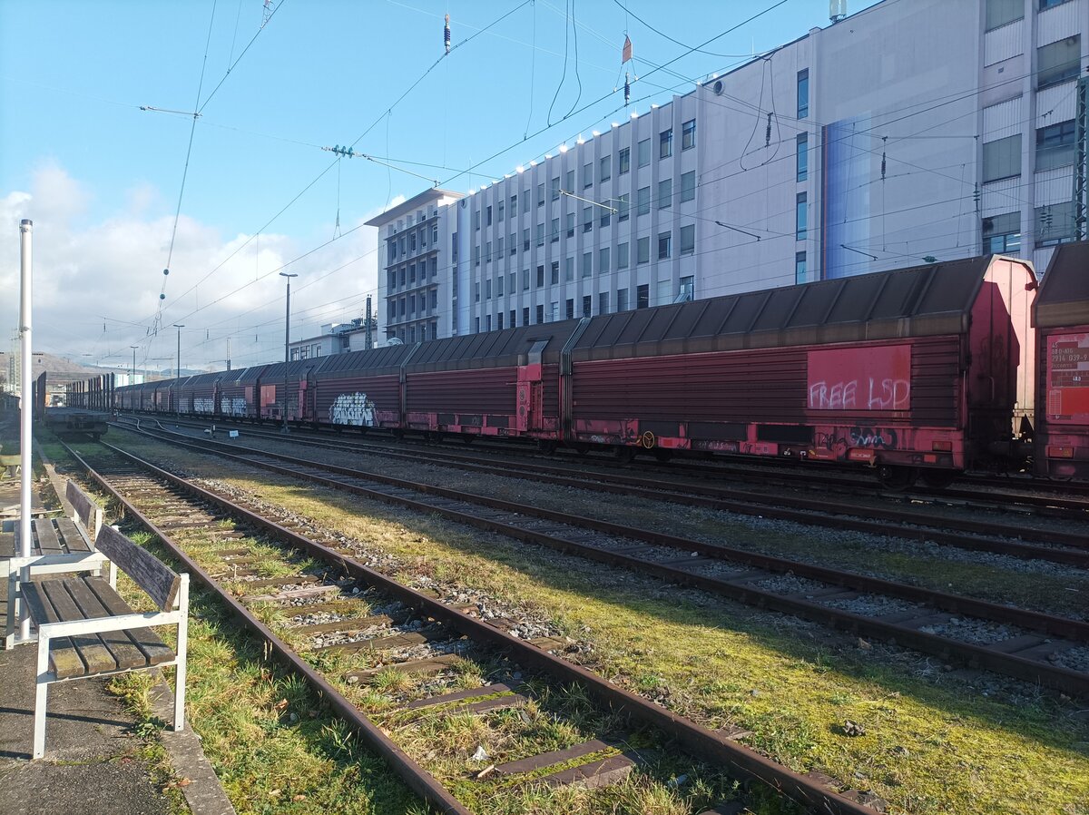 Seit 22.12.2021 steht eine lange reihe von Hcceerrs wagen auf dem Güterbahnhof Lörrach Datum der Aufnahme 5.01.2022