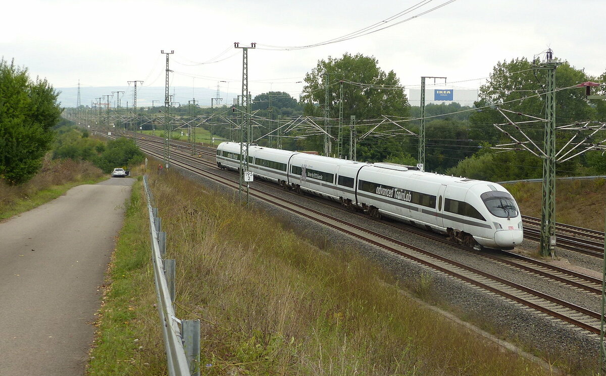Seit einigen Tagen auch der DB 605 019 als  Advanced Train Lab  unterwegs. Am 01.09.2021 verkehrte er im Rahmen einer Testfahrt auf der Neubaustrecke von Erfurt Hbf nach Leipzig. Hier zu sehen in Erfurt-Linderbach.