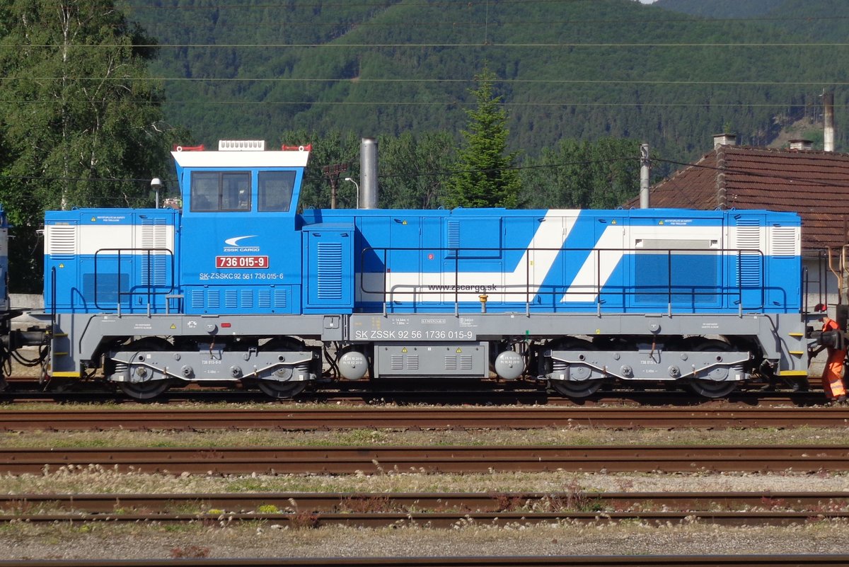 Seitenblick auf ZSSK Cargo 736 015 in Vrutky am 14 Mai 2018.