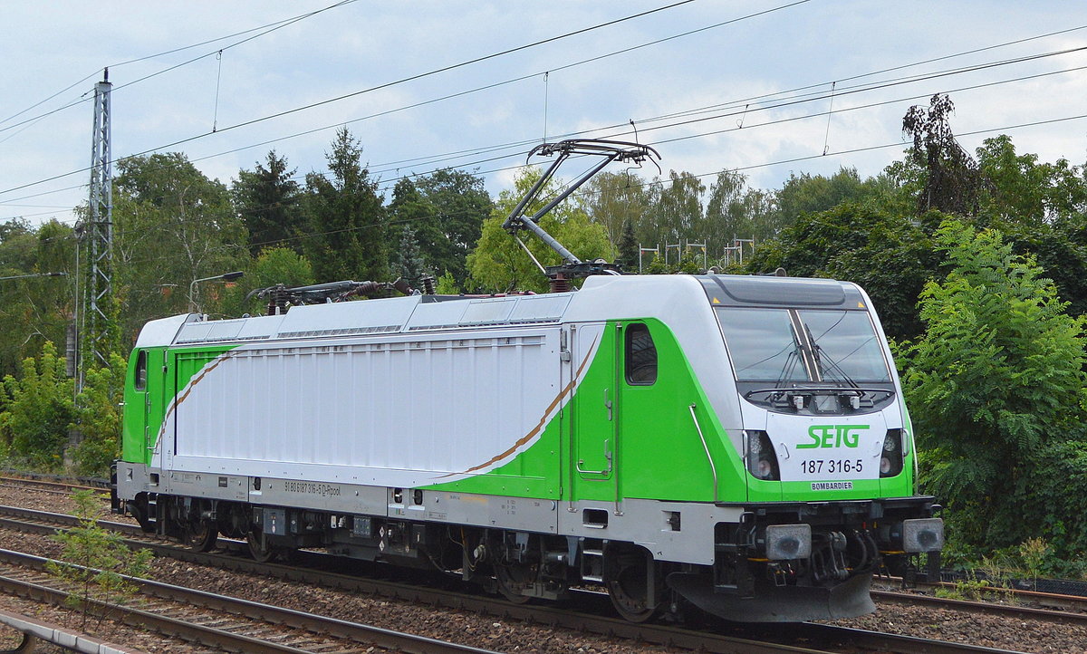 SETG - Salzburger EisenbahnTransportLogistik GmbH mit Rpool  187 316-5  [NVR-Number: 91 80 6187 316-5 D-Rpool] am 14.08.18 Berlin Hirschgarten Richtung Frankfurt/Oder.