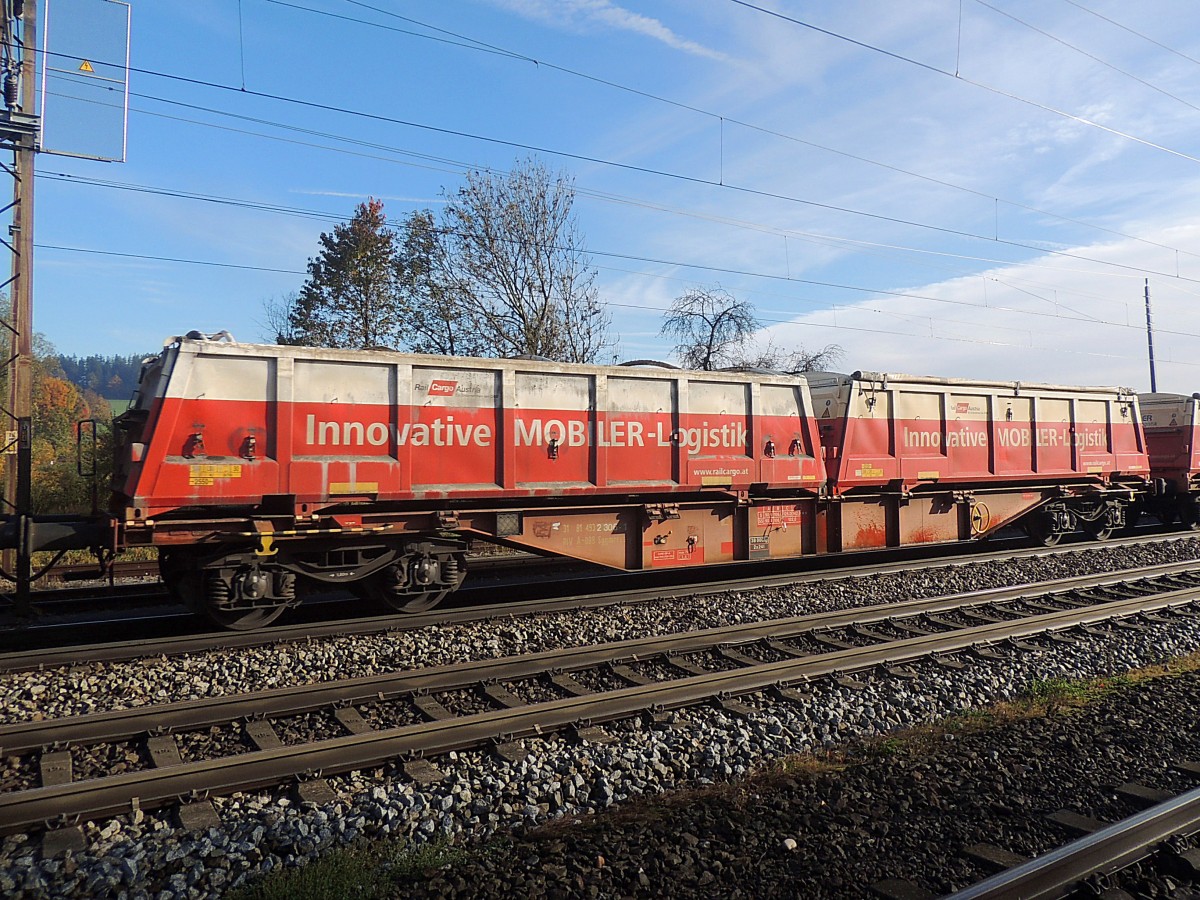 Sggmrrss-y 31814932306-1, beladen mit Innovative-MOBILER-Logistik Container, bei der Durchfahrt Bhf. Redl-Zipf in Richtung Linz; 131024