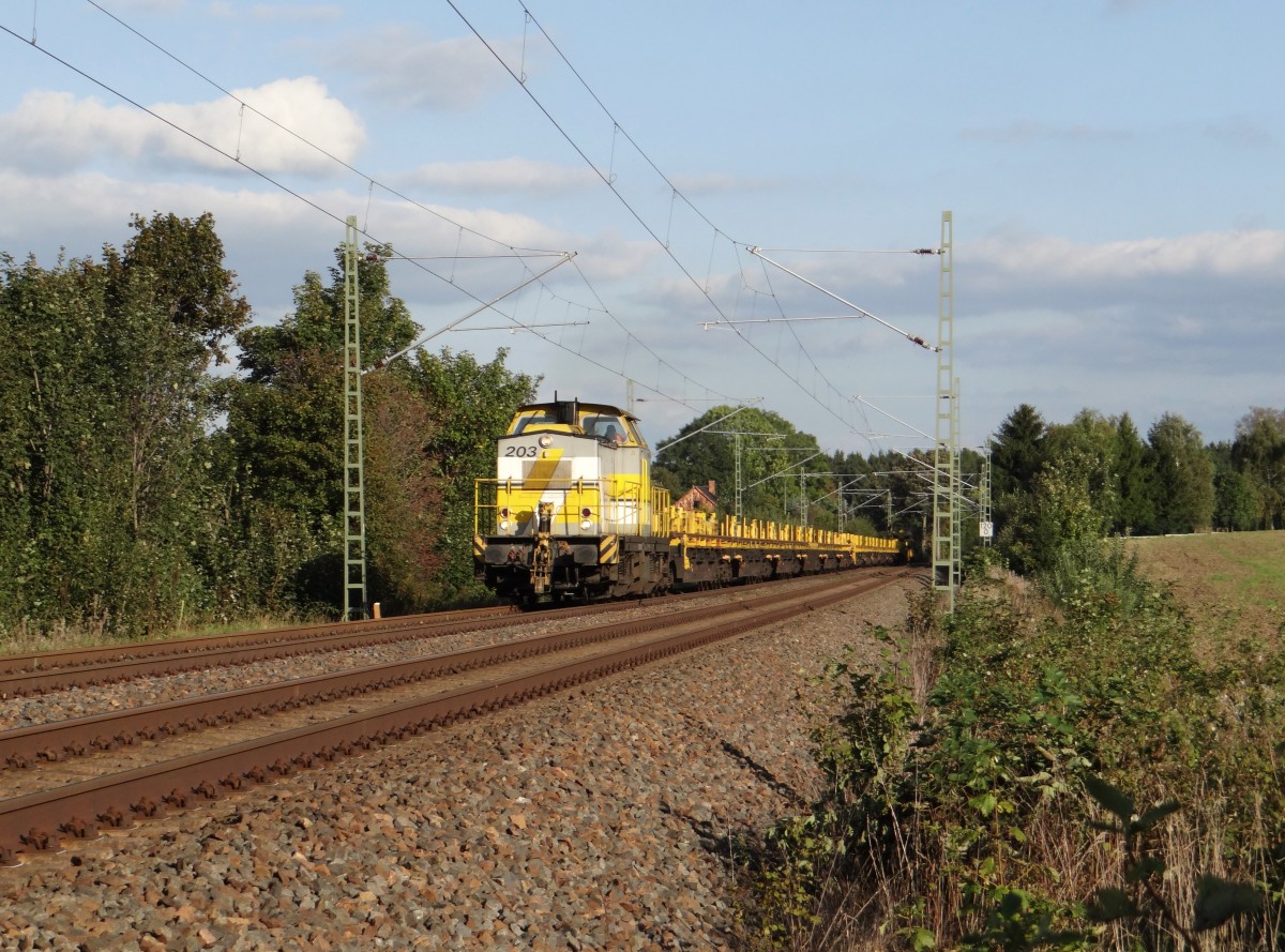 SGL 203 001 zusehen mit einem Langschienenzug am 23.09.14 an der Schöpsdrehe bei Plauen/V.
