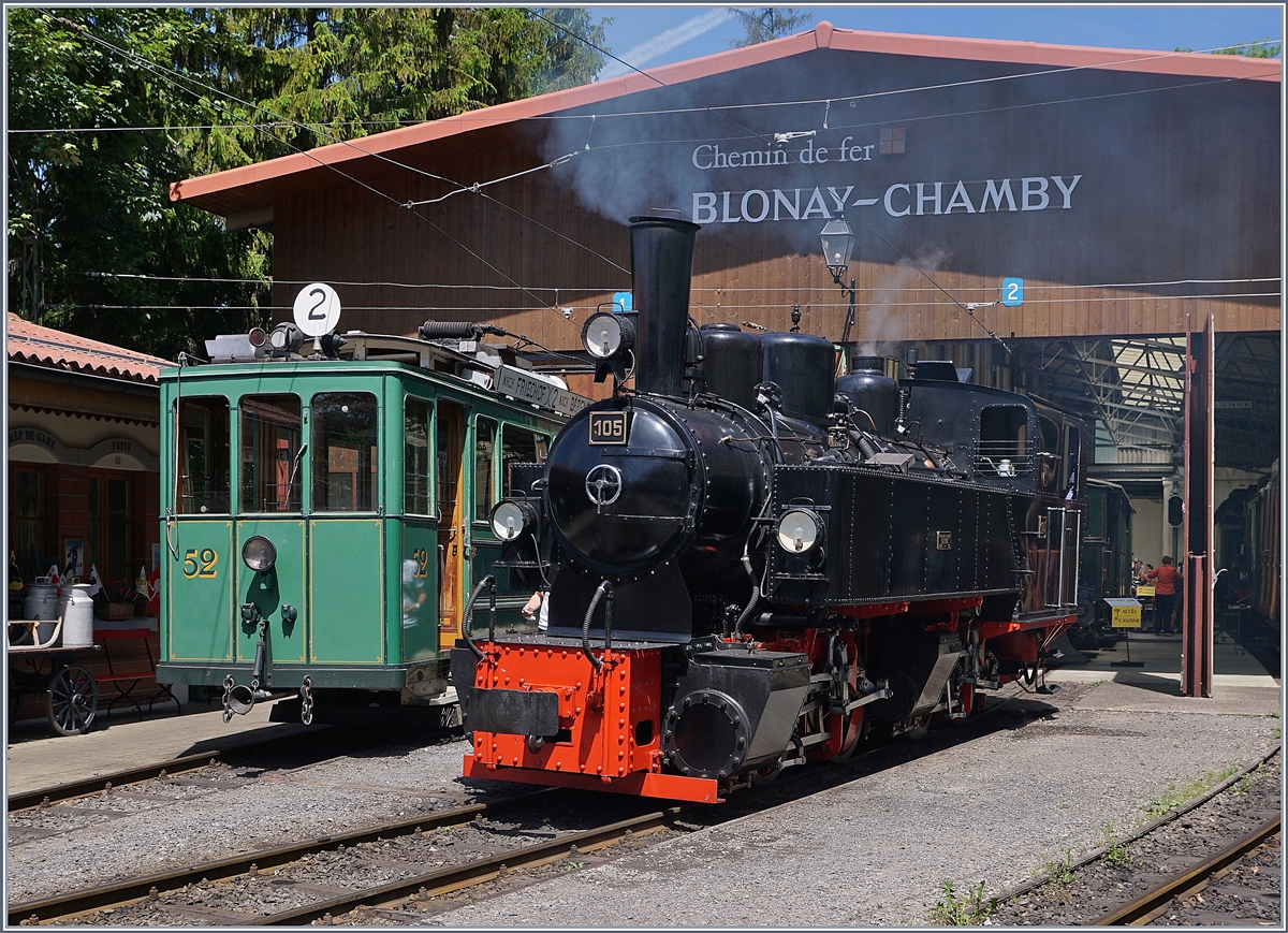 Sieben auf einen Streich: Zu den sieben verkehrenden Dampfloks am Genfersee steuerte die Blonay- Chamby Bahn gleich fünf dazu bei; im Bild das  Wappentier  der B-C, die G 2x 2/2 105 in Chaulin. 

8. Juni 2019