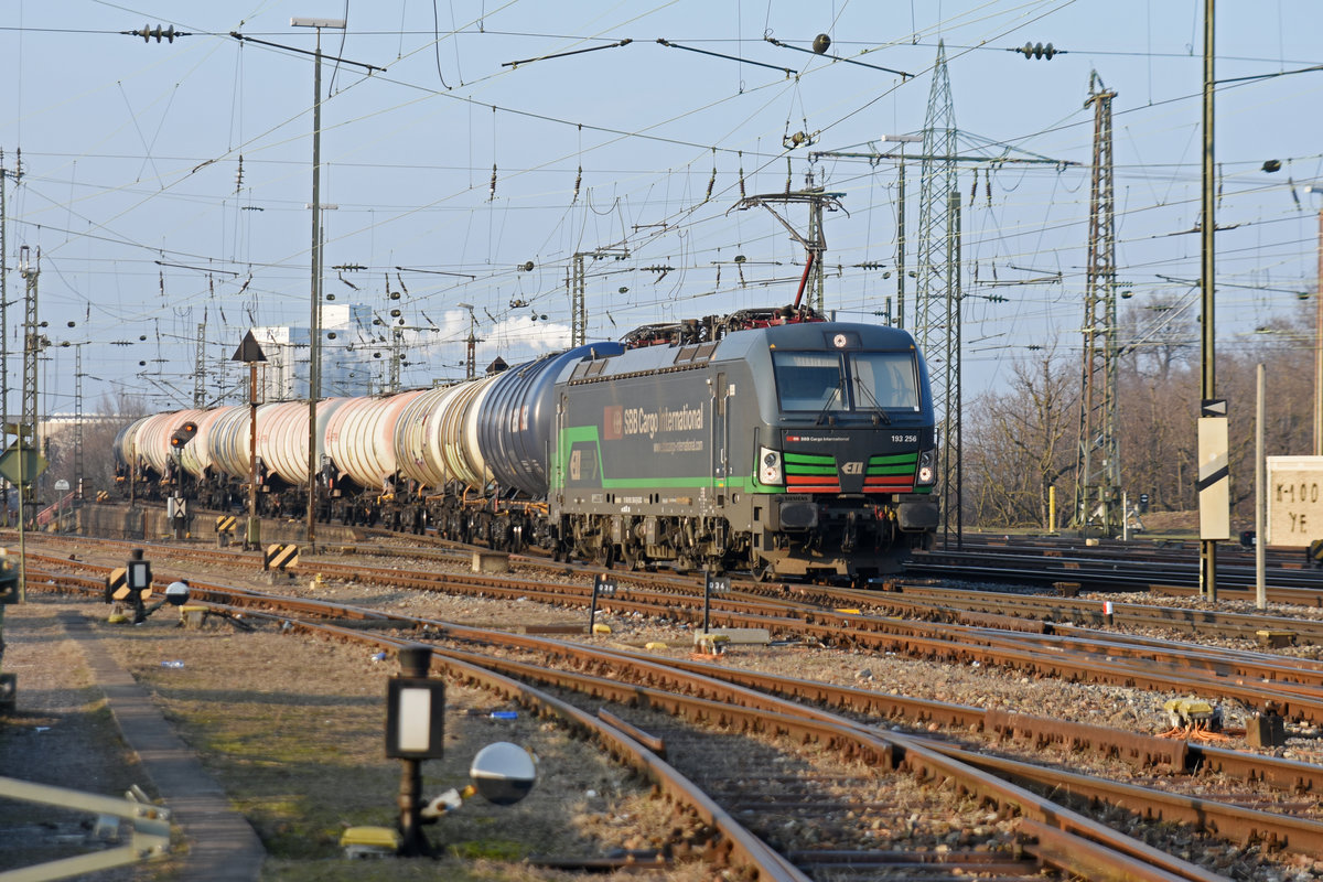 Siemens Vectron 193 256-5 durchfährt den badischen Bahnhof. Die Aufnahme stammt vom 22.01.2019.