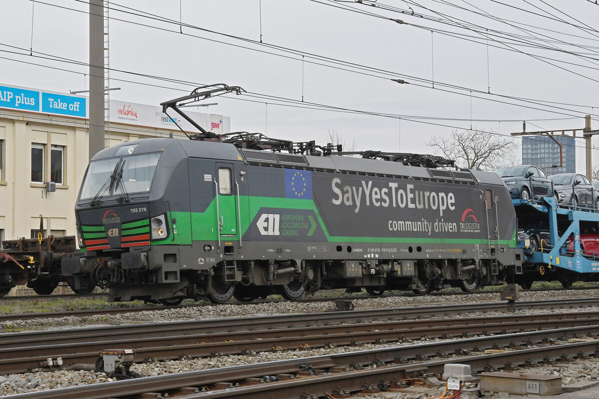 Siemens Vectron 193 278-9 durchfährt am 22.02.2023 den Bahnhof Pratteln.