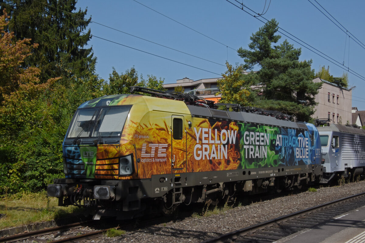 Siemens Vectron 193 280-5 steht am 24.08.2023 auf einem Abstellgleis beim Bahnhof Rheinfelden.