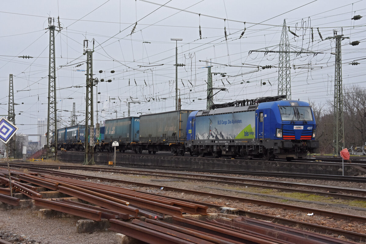 Siemens Vectron 193 497-5 durchfährt den badischen Bahnhof. Die Aufnahme stammt vom 19.01.2022.