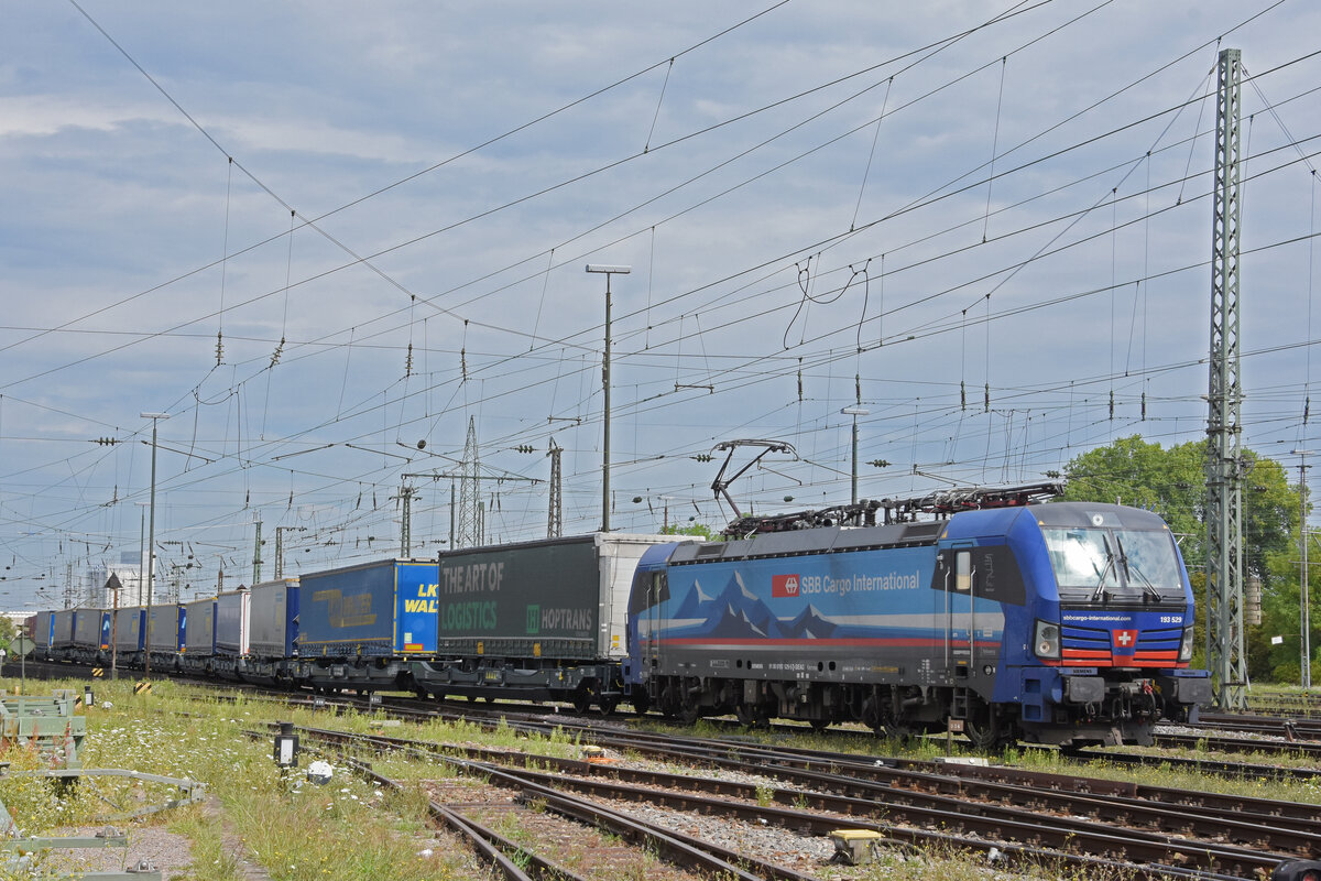 Siemens Vectron 193 529-5 durchfährt den badischen Bahnhof. Die Aufnahme stammt vom 29.07.2022. 