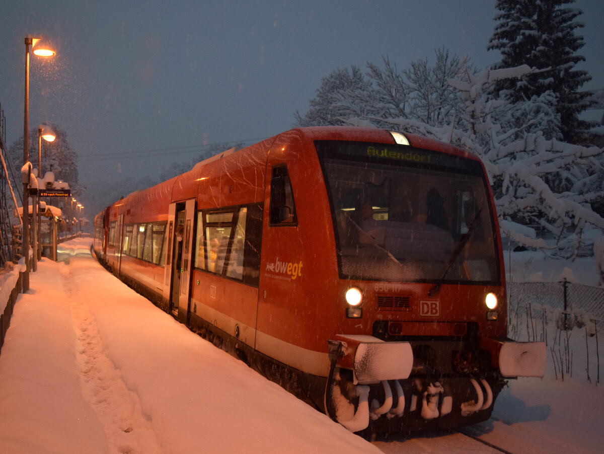 Sigmaringendorf am 14.01.2021 mit 650 117 als RB in Richtung Aulendorf