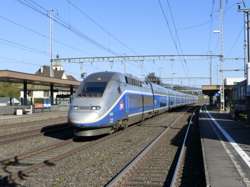 SNCF - TGV 4720 von Zürich bei der durchfahrt in Rupperswil am 26.10.2014