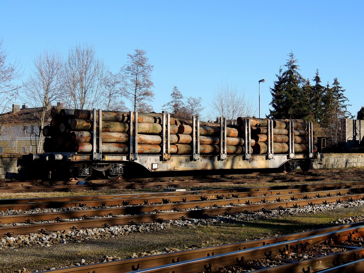 Snps 3156(SK-ZSSKC)4723164-8; wartet mit Buchenholzstämmen auf seine Entladung, Bhf. Ried; 151207