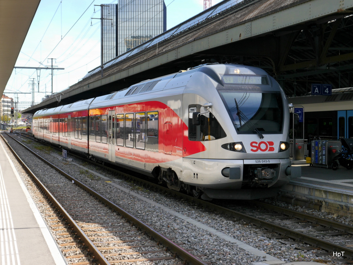 SOB - Triebwagen RABe 526 043-5 im Bahnhofsareal von St. Gallen am 11.05.2017