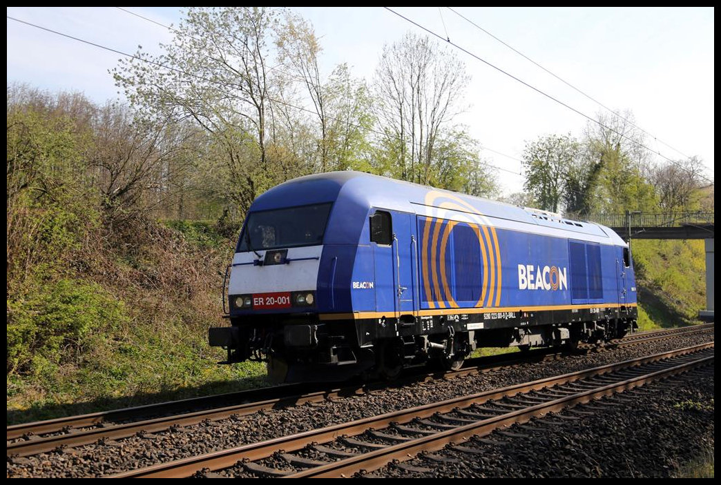 Solo erreicht hier die Beacon ER 20-001 bzw. 223001 am 28.4.2021 um 17.09 Uhr aus Münster kommend den Ortsrand von Hasbergen.