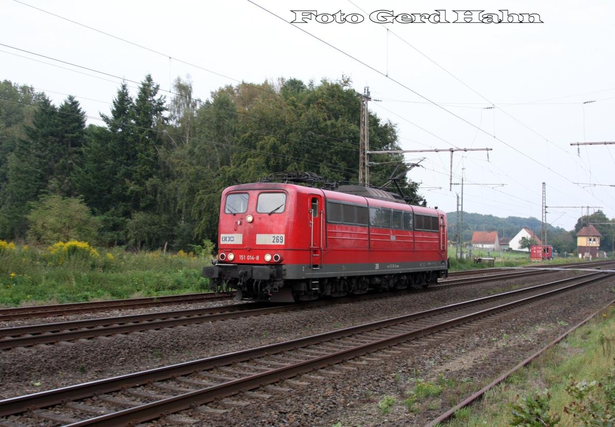 Solo fuhr am 5.9.2014 RBH 269 ex. DB 151014 durch Westerkappeln - Velpe in Richtung Ibbenbüren.