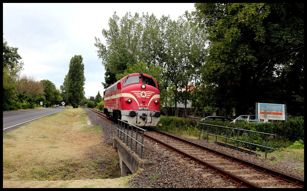 Solo kam am 12.7.2022 die Nohab M 61.001 der MAV über die nördliche Balaton Strecke.
Um 16.29 Uhr war sie bei Badacsonylabdehegy in Richtung Balatonfüred unterwegs.