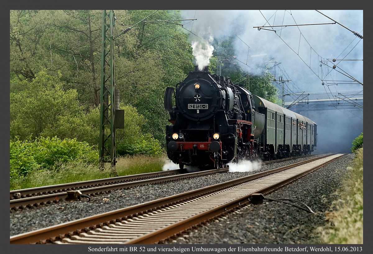 Sonderfahrt der Eisenbahnfreunde Betzdorf anlässlich des Bahnhofsfestes in Werdohl
am 15.06.2013, Aufnahmestandort: kurz hinter dem Werdohler Tunnel nähe B236