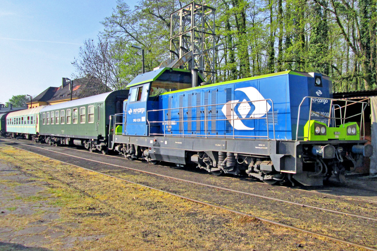 Sonderzug mit modernisierter SM42 1230 steht am 29 April 2016 ins Betriebswerk Wolsztyn.
