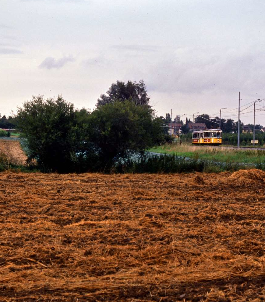 Sonderzug der Stuttgarter Straßenbahn mit TW 802 (Serie T2) und Beiwagen bei Sonnenberg (Zug fährt Richtung Bahnhof Möhringen).