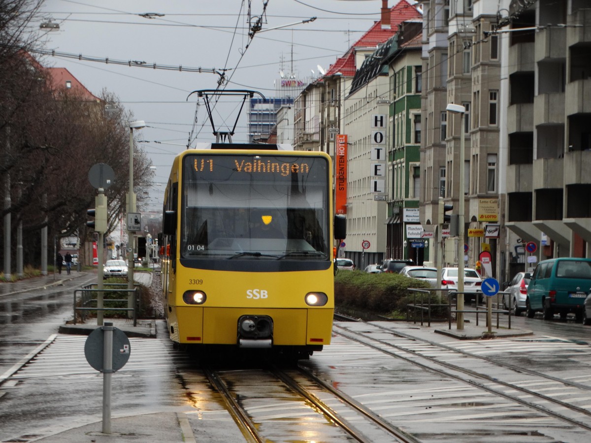 SSB DT8 Wagen 3309 am 13.02.16 in Stuttgart Stöckach