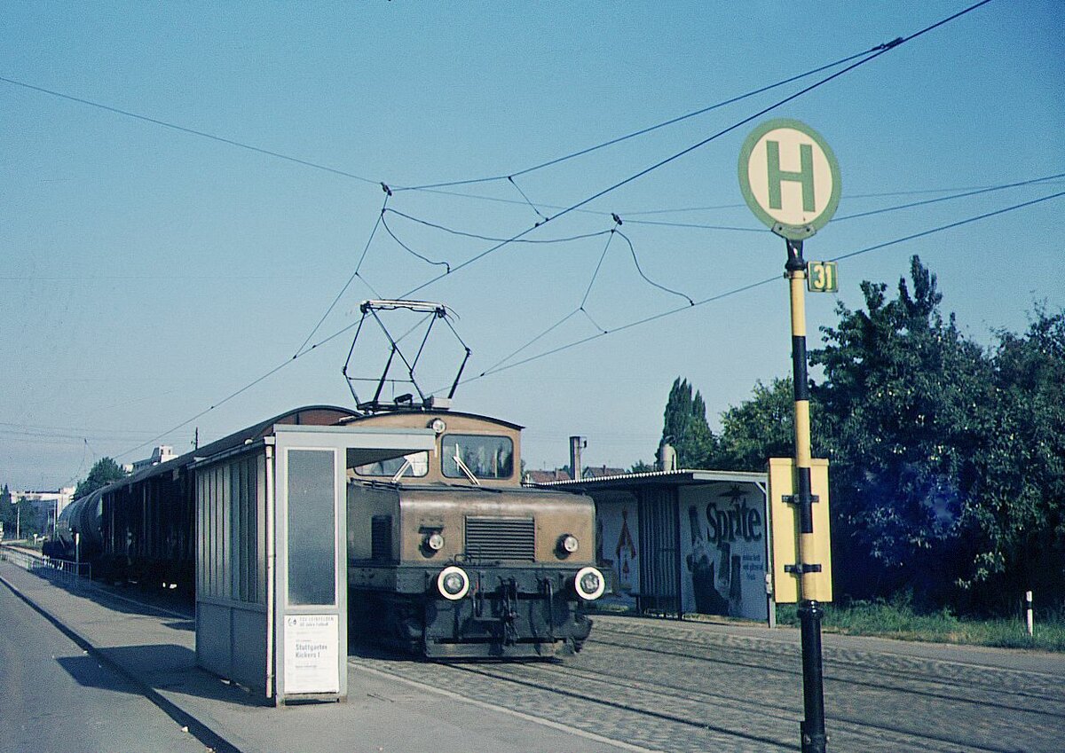 SSB Filderbahn SSB-Güterzug aus Ri. Vaihingen an der H.stelle Wallgraben 07-1971