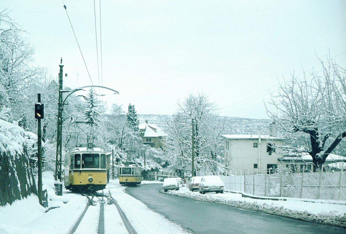 SSB ZB Tw 101 und 103 an der Ausweiche 'Wielandshöhe' 1971
