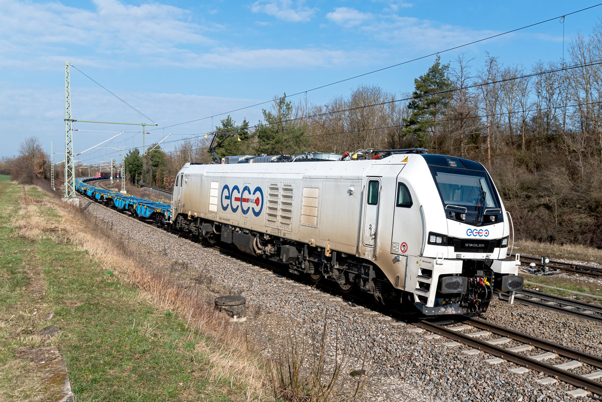 Stadler EuroDual, RCM/ECCO Rail, Zweikraftlok, Fürth Unterfürberg mit einem Containerzug in Richtung Nürnberg Hbf. 26.3.2021