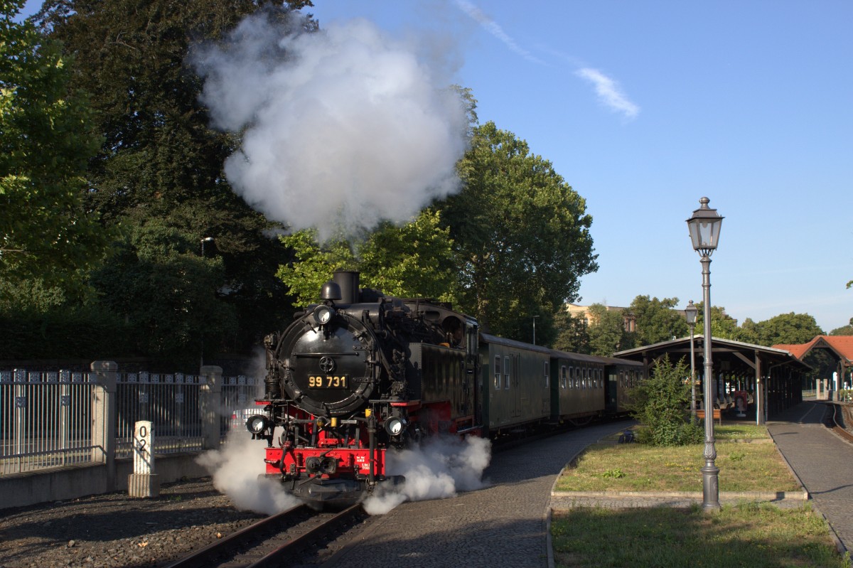 Start der 99 731 der Zittauer Schmalspurbahn in Zittau bahnhof am 21.08.2015