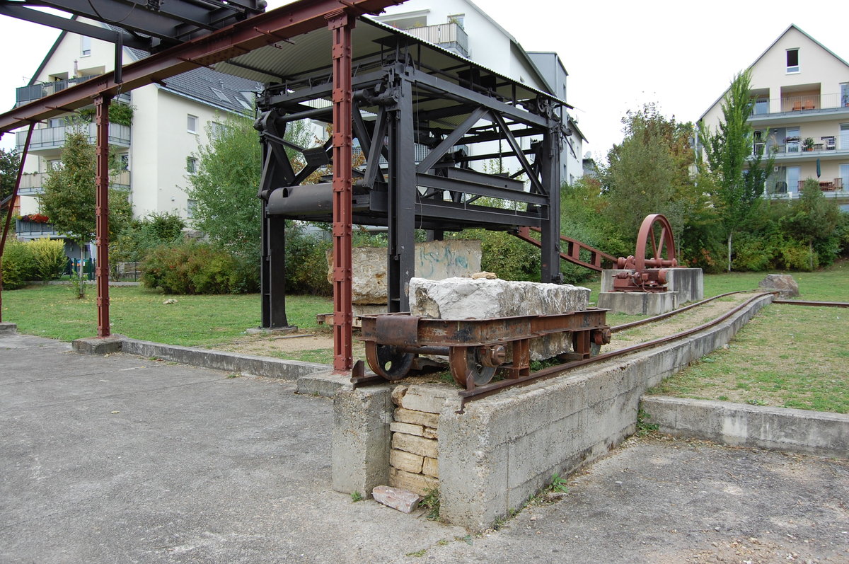 Steinbearbeitungsanlage der ehemaligen Industriebahn Münster–Cannstatt am 3. Oktober 2016