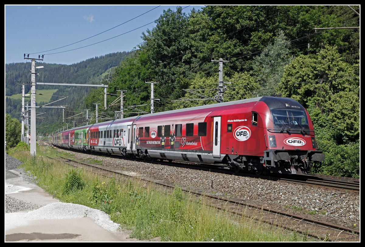 Steuerwagen 80-90.749 (ÖFB) als railjet in wartberg im Mürztal am 6.07.2020.
