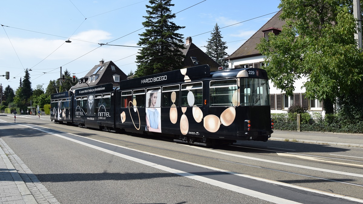 Straßenbahn Düwag Nr. 229 - Aufnahme in Freiburg im Breisgau am 28.08.2019