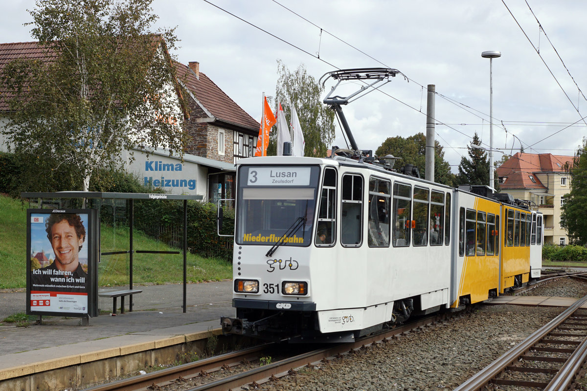 Strassenbahn Gera.
Impressionen vom 19. September 2019.
Auf den Tramlinien 2 und 3 stehen noch TATRA - BAHNEN im täglichen Einsatz.
Foto: Walter Ruetsch