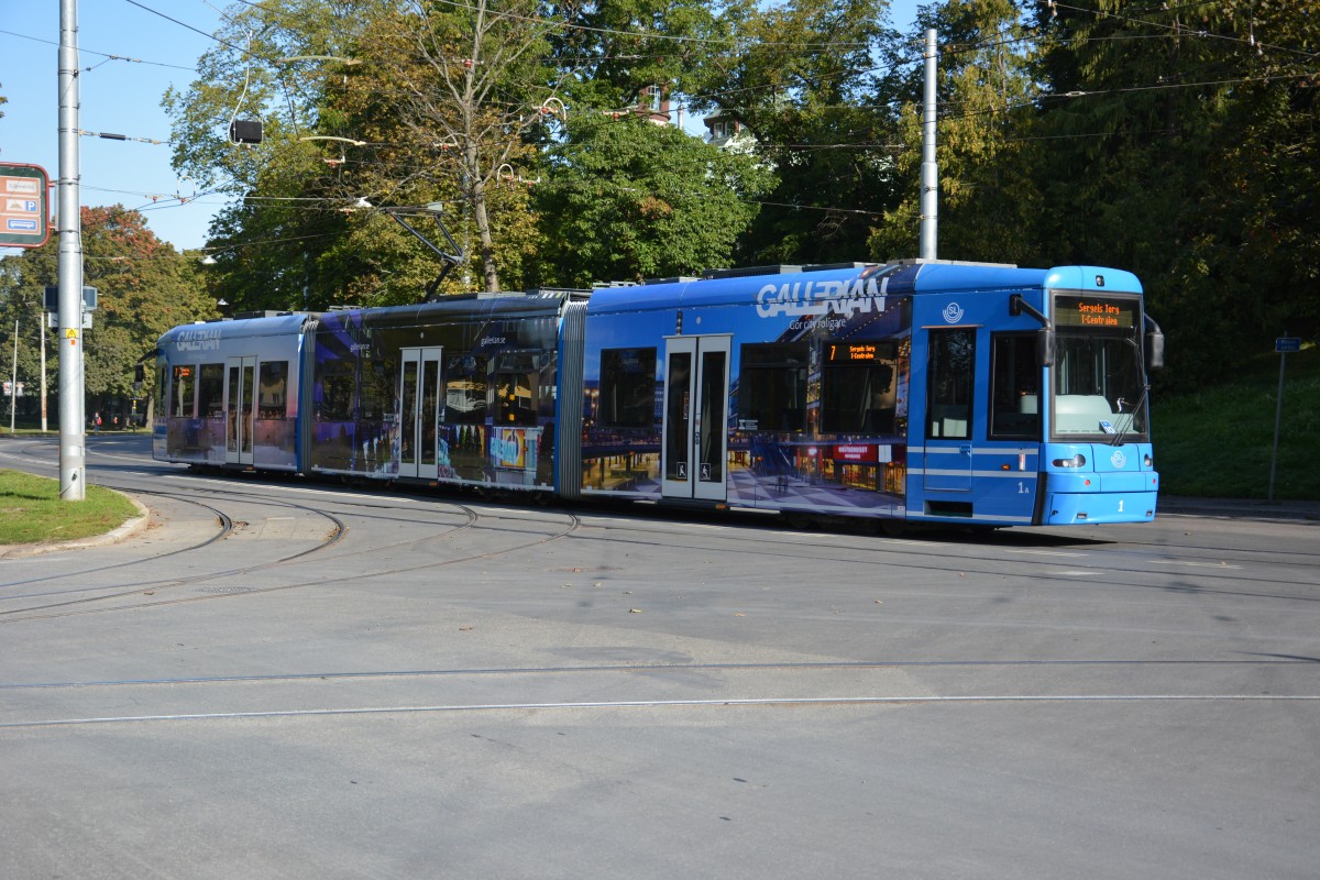 Straßenbahn Nummer 1 aufgenommen am 18.09.2014 Djurgårdsvägen.