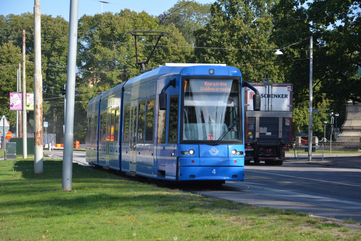 Straßenbahn Nummer 4 aufgenommen am 18.09.2014 Djurgårdsvägen.