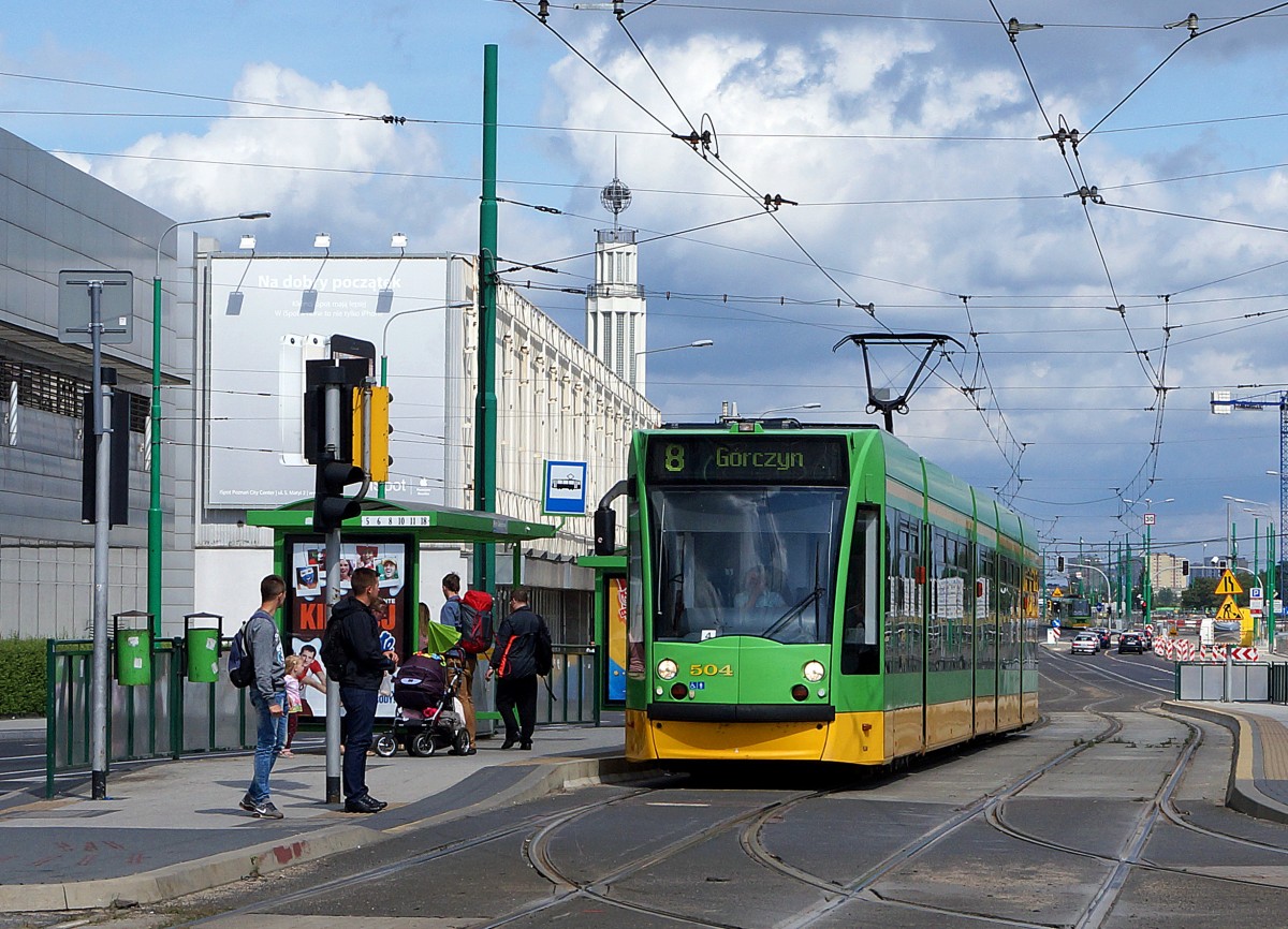 STRASSENBAHNBETRIEBE IN POLEN
Strassenbahn POSEN
Niederflurgelenkwagen Nr. 504 des Typs COMBINO
aufgenommen am 16. August 2014 
Foto: Walter Ruetsch