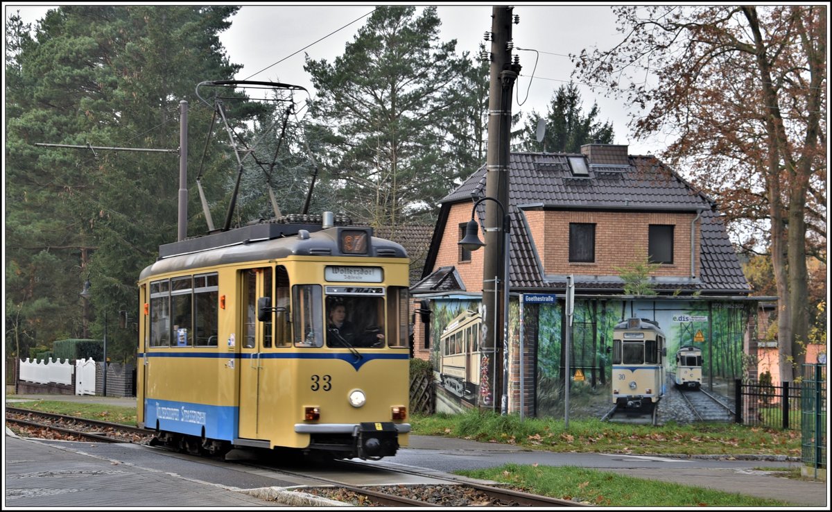 Strassenbahnlinie 87 Rahnsdorf - Woltersdorf Schleuse. Gothawagen T57 Nr. 33. (17.11.2019)
