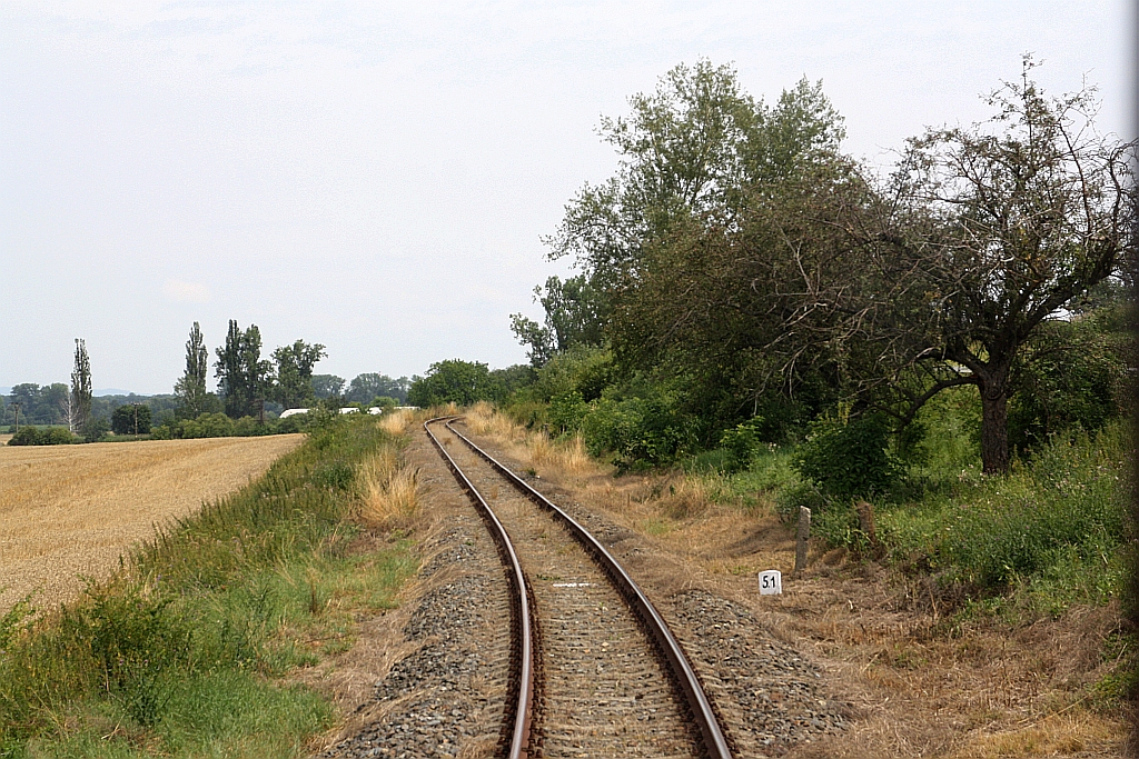 Strecken-Km 5,1 der KBS 334 (Kojetin - Tovacov) am 20.Juli 2019.
