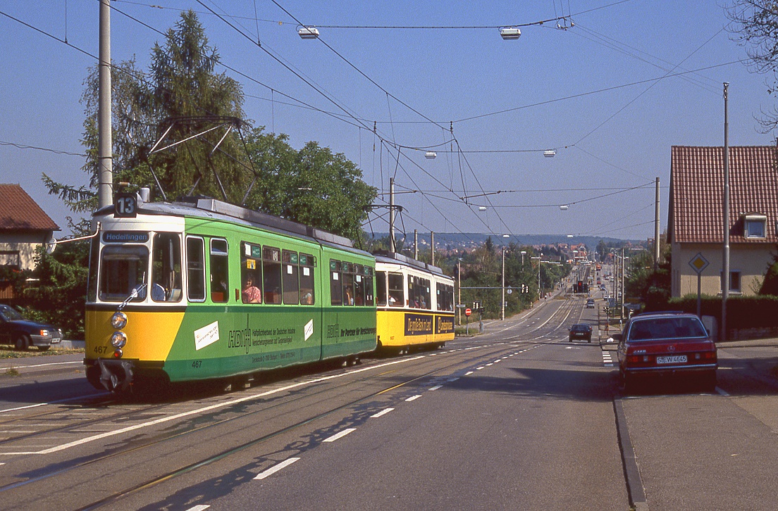 Stuttgart 467 + 607, Giebel, Solitudenstraße, 26.08.1991.