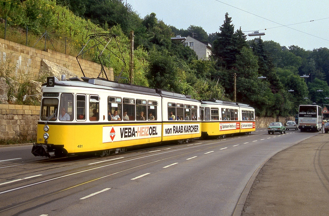 Stuttgart 481 + 611, Weinsteige, 04.09.1987.
