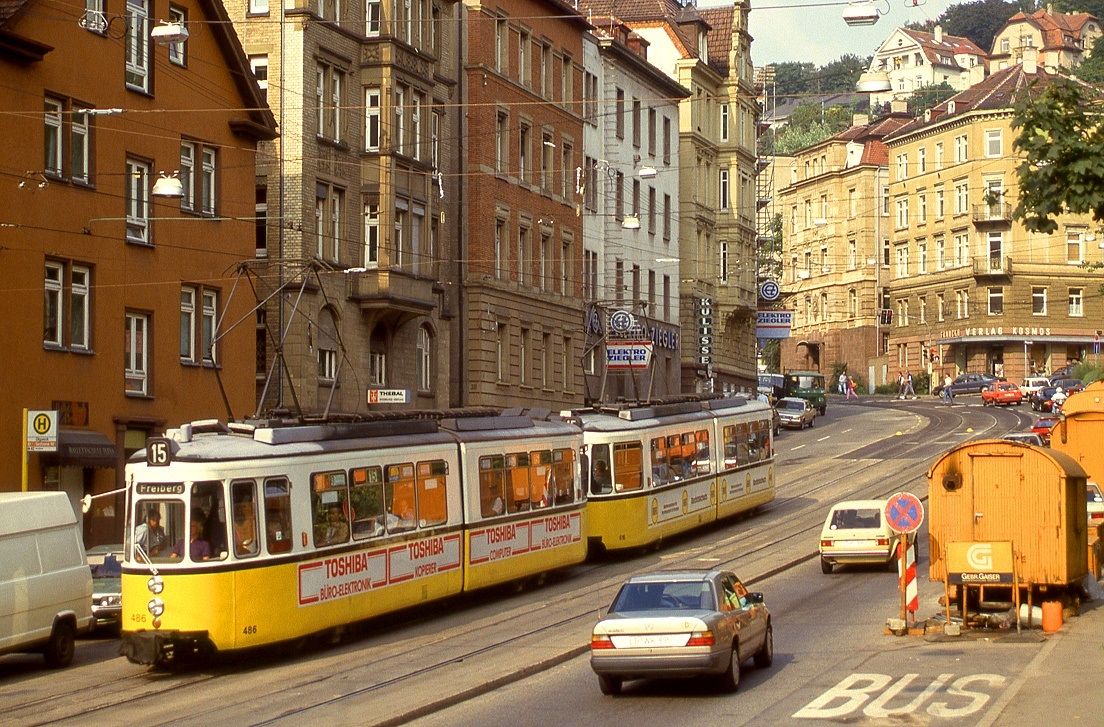 Stuttgart 486 + 616, Alexanderstraße, 04.09.1987.
