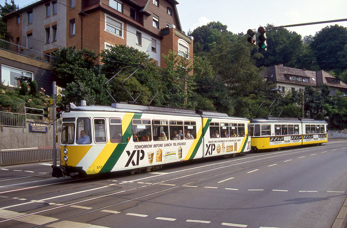 Stuttgart 517 + 527, Weinsteige, 04.09.1987.
