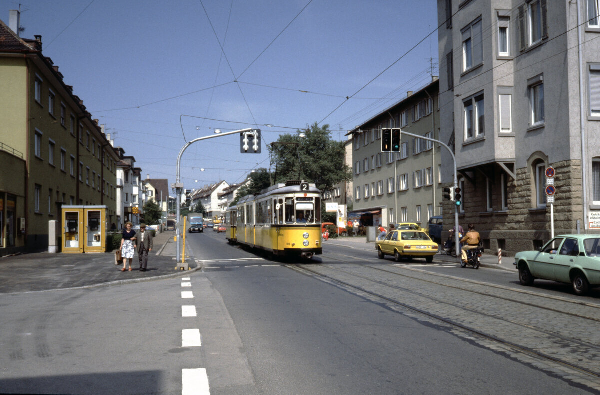 Stuttgart SSB SL 2 (DoT4 915) Schmidener Straße im Juli 1979. - Scan eines Diapositivs. Film: Kodak Ektachrome. Kamera: Leica CL.