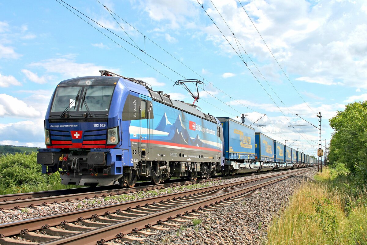Südleasing/SBBCI 193 529  Neckar  mit dem DGS 43716 (Novara Boschetto - Lübeck Skandinavienkai) am 02.07.2020 nördlich von Hügelheim.