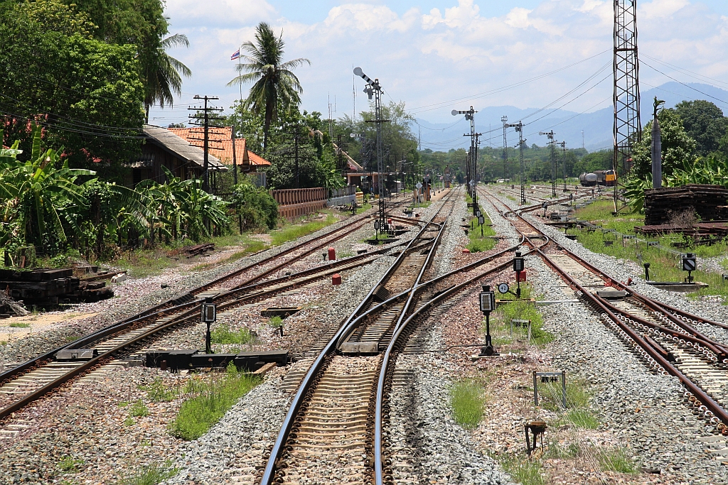 Südliche Weichenbereich der Sila At Station, Blickrichtung Chiang Mai, am 19.Mai 2018.