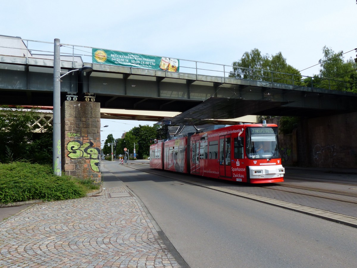 SVZ Wagen 902 Linie 3 nach Neuplanitz am 28.06.2014 auf der Äusseren Schneeberger Strasse.