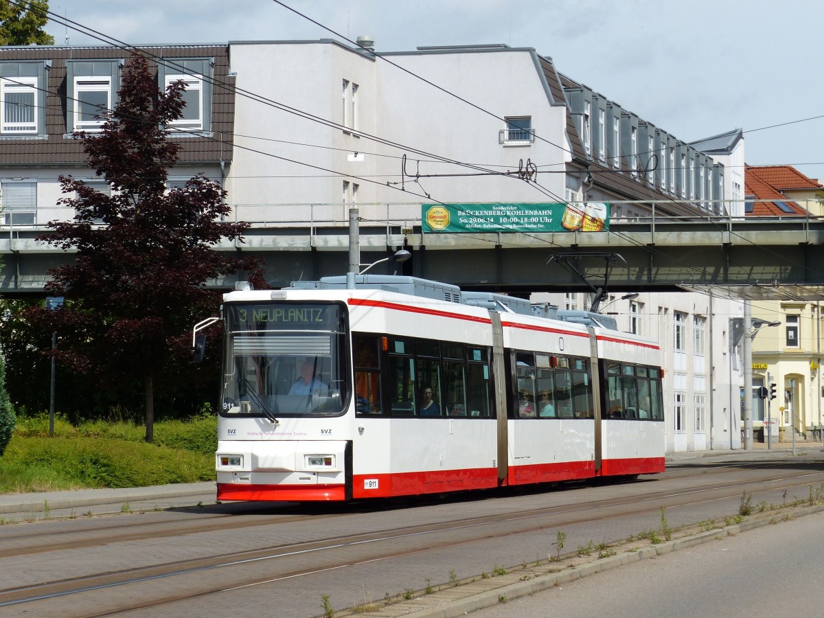 SVZ Wagen911 nach Neuplanitz am 28.06.2014 auf der Äusseren Schneeberger Strasse. 