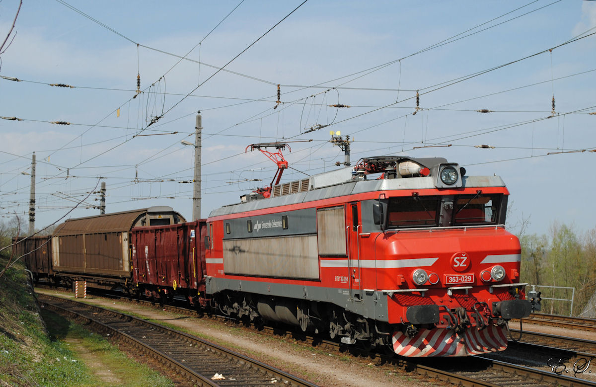 SZ 363-029 wartet mit einem Güterzug auf die Ausfahrt aus dem Grenzbahnhof Spielfeld - Strass. (22.03.2014)