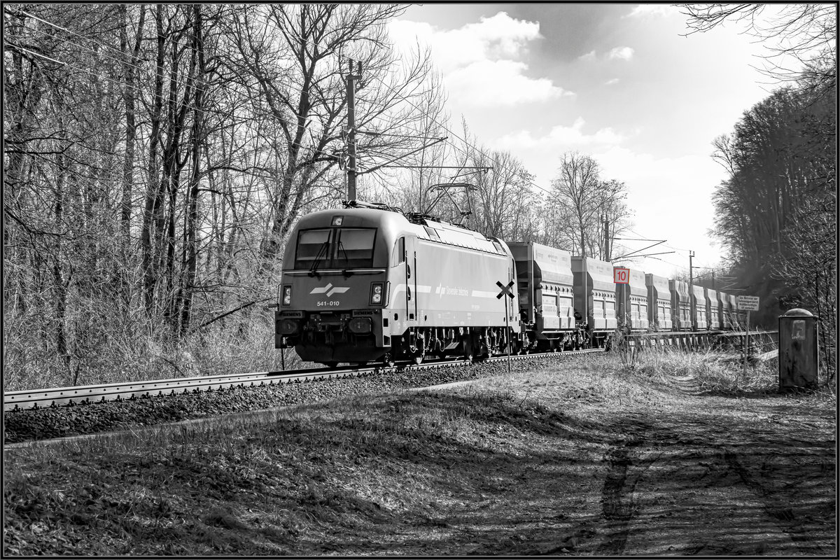 SZ 541.10 auf dem Weg nach Leibnitz. 
Hier bei Retznei hat Sie mit Ihrem Ganzzug soeben die Alte 2Gleisige Brücke passiert. 
12.02.2021